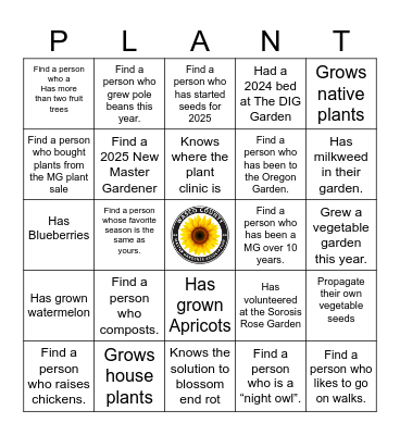 Master Gardener  BINGO Card