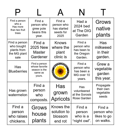 Master Gardener  BINGO Card