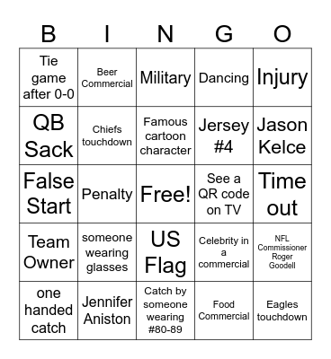 Super Bowl Bingo 2025 Bingo Card