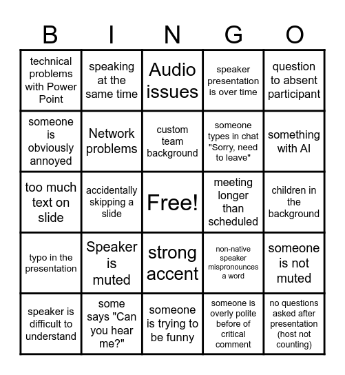 Meeting Bingo Card