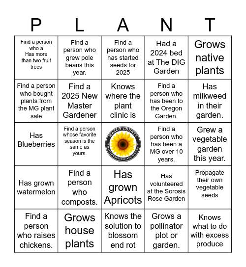 Master Gardener  BINGO Card