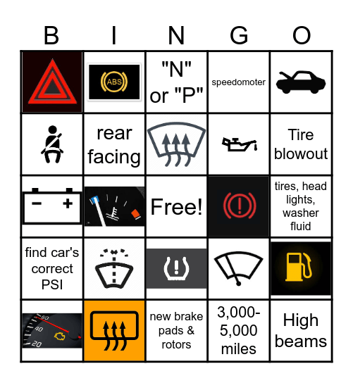 Gauges, Lights, Maintenance Bingo Card