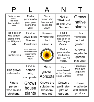 Master Gardener  BINGO Card