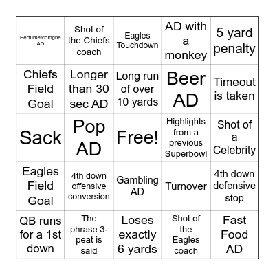 Super Bowl Bingo Card
