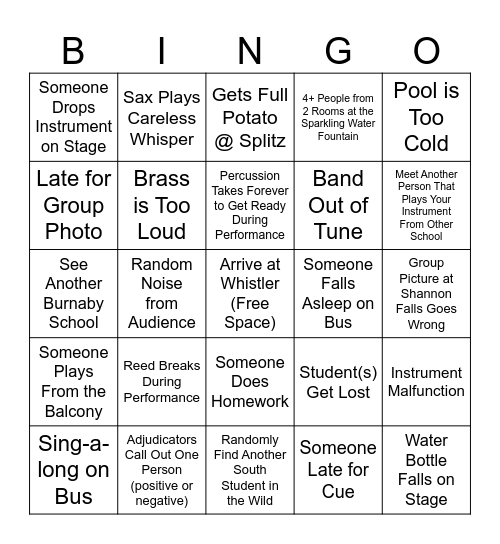 Whistler Bingo Card