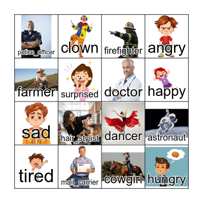 FFF Occupations and Emotions Bingo Card