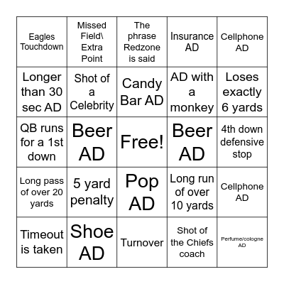 Super Bowl Bingo Card