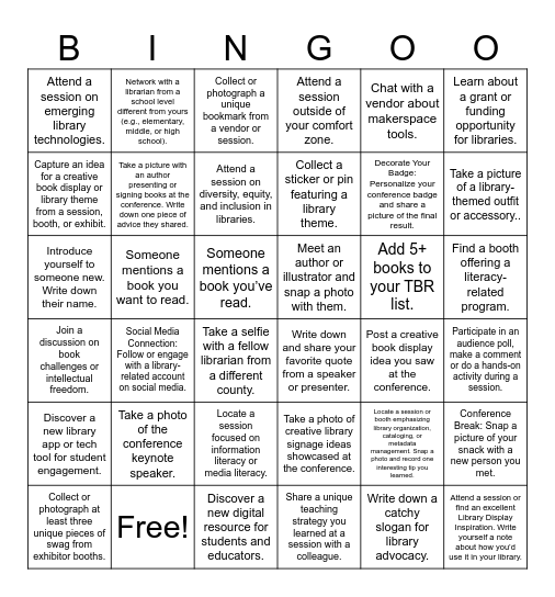 Utah School Library Association             February Conference Bingo Card