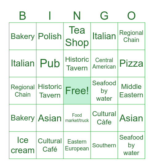 Things to Eat! Bingo Card