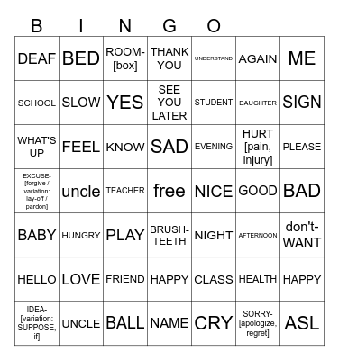 ASL BINGO Card