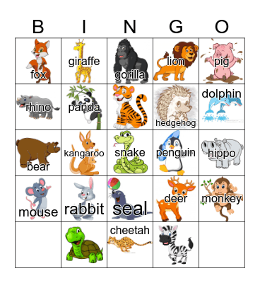 ZOO ANIMALS Bingo Card