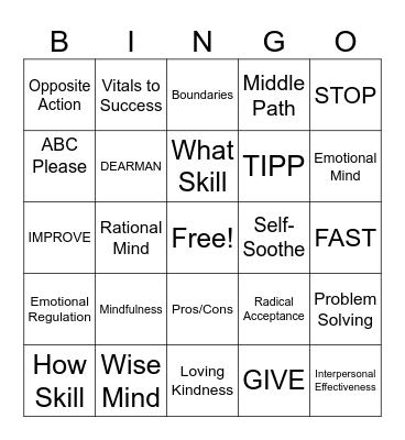 DBT Bingo Card
