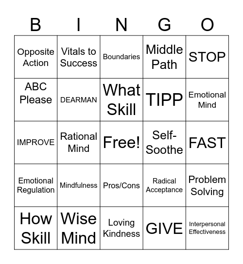DBT Bingo Card