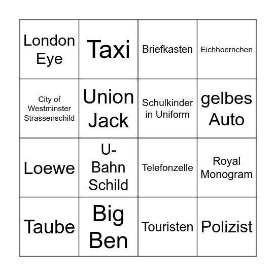 London Bingo Card