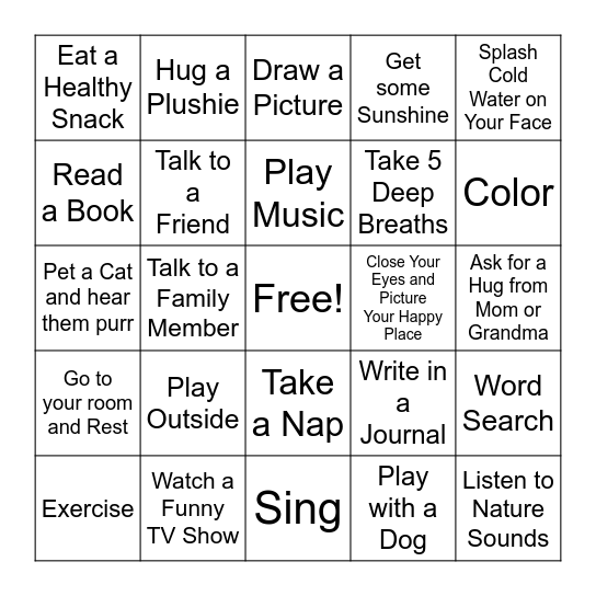 Ways to Relax & Unwind Bingo Card