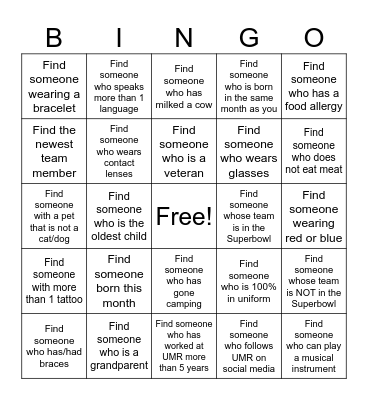 Mill Run Bingo Card