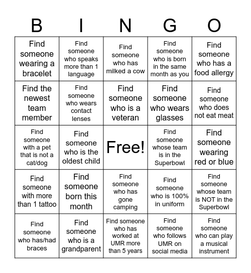 Mill Run Bingo Card