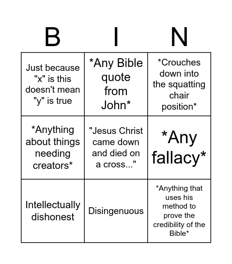 Keith Bingo Card