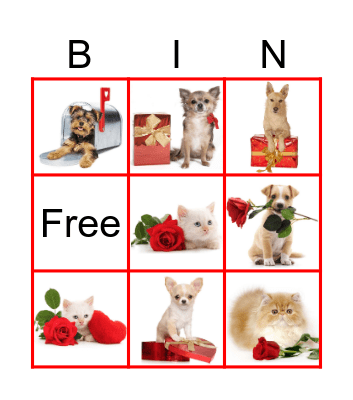 Valentines Prepostions Bingo Card