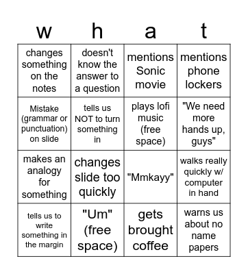 Mr. Sickler Bingo Card