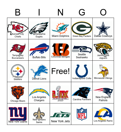 NFL Team Logos Bingo Card