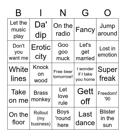 Mary's Dancing Days Bingo Card
