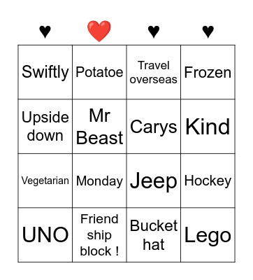 Avery - Jane’s Superkid Bingo Card