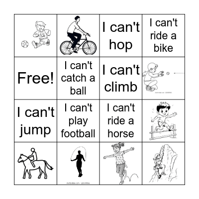 BINGO !!  IN THE PARK I CAN or I CAN'T Bingo Card