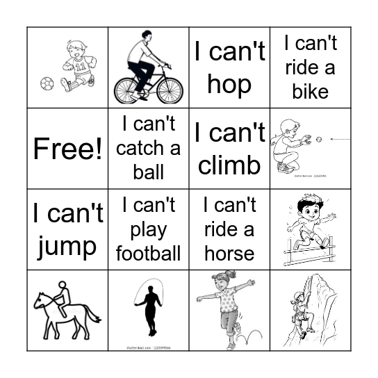 BINGO !!  IN THE PARK I CAN or I CAN'T Bingo Card