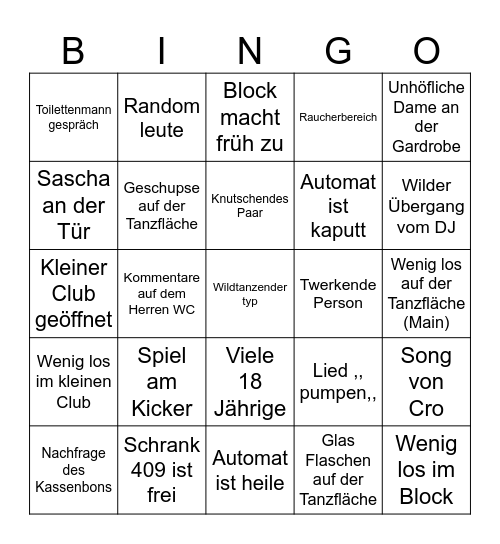 Stereo Bingo Card