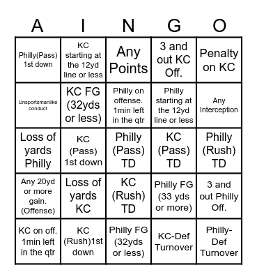 SUPER BOWL BINGO Card