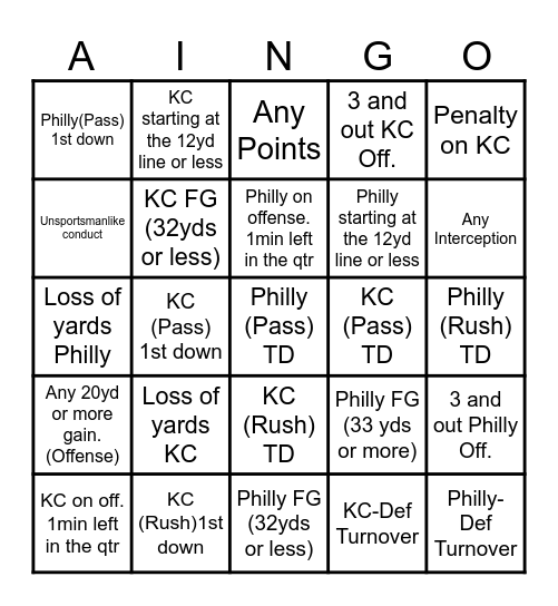 SUPER BOWL BINGO Card