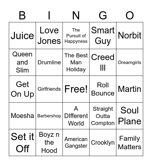Black Movie Bingo Card