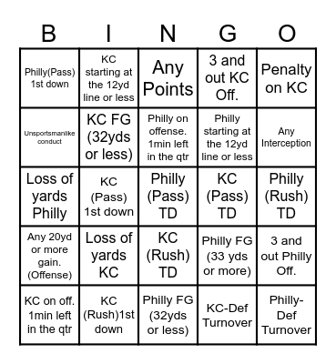 SUPER BOWL BINGO Card