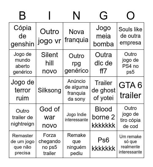 State of play Bingo Card