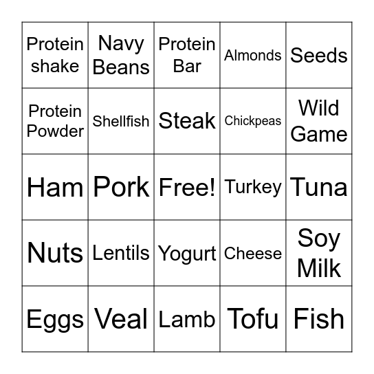 Protein Bingo Card