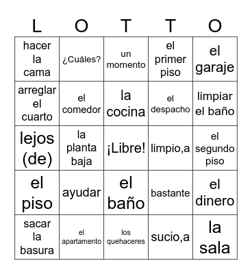 Realidades 1 Chapter 6B Bingo Card