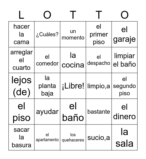 Realidades 1 Chapter 6B Bingo Card