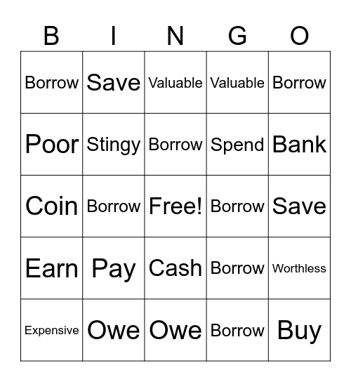 Money bingo Card