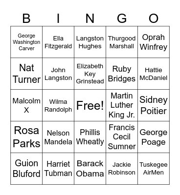 Who Am I? Black History Month Bingo Card