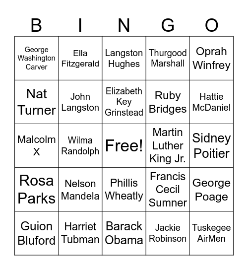 Who Am I? Black History Month Bingo Card