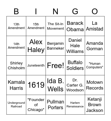 400 Years of Black History Bingo Card