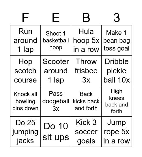 GYM BINGO Card