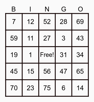 Potential Gaming Bingo Card