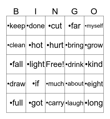 Bingo Card #1 Bingo Card