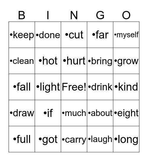 Bingo Card #1 Bingo Card