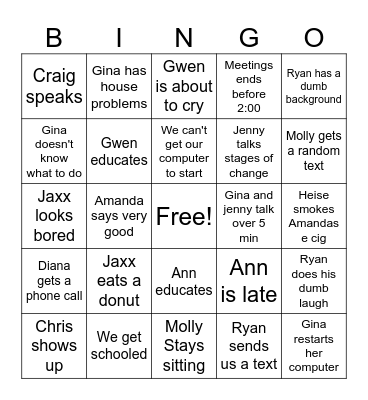 Monday Fun Day BINGO Card