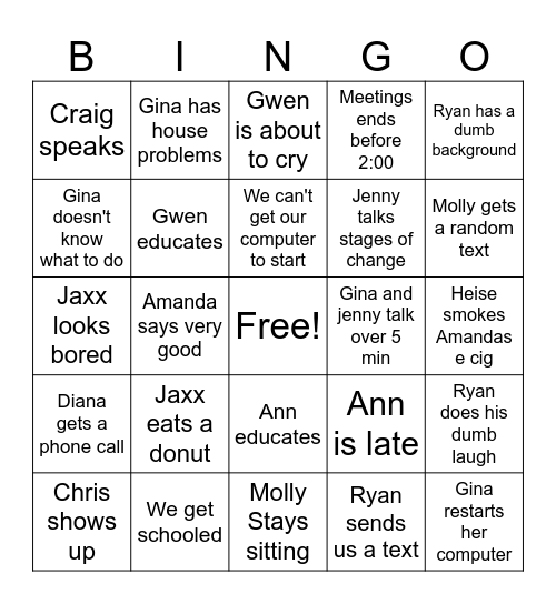 Monday Fun Day BINGO Card