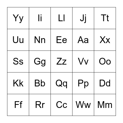 Letters of the Alphabet Bingo Card
