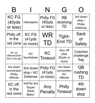 SUPER BOWL BINGOInterceptio Bingo Card